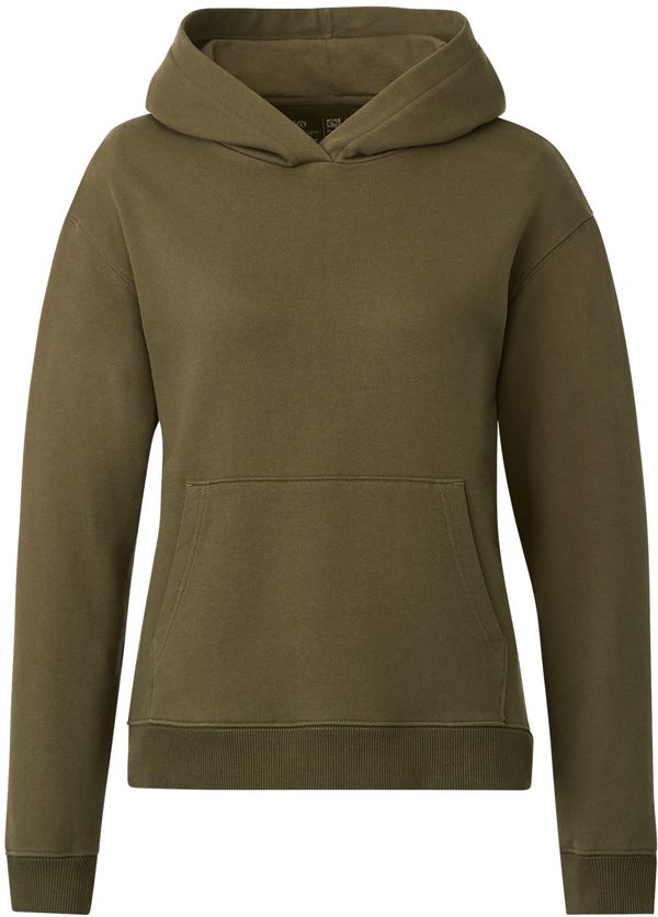 Am image of a Custom Tentree Womens Organic Cotton Classic Hoodie in Olive Night Green!
