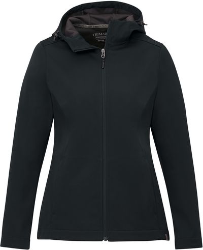 Am image of a Custom Trimark Womens Lefroy Eco Softshell Jacket in Navy!