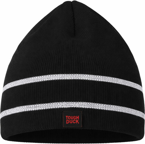 An image of a Custom Tough Duck Acrylic Knit Toque with Reflective Striping in Black!