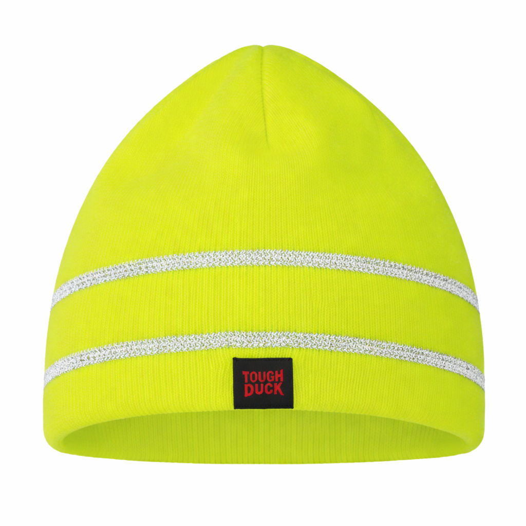 Tough Duck Acrylic Knit Toque with Reflective Striping in Fluorescent Green