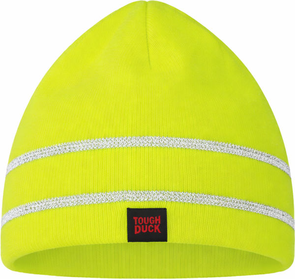 An image of a Custom Tough Duck Acrylic Knit Toque with Reflective Striping in Fluorescent Green!