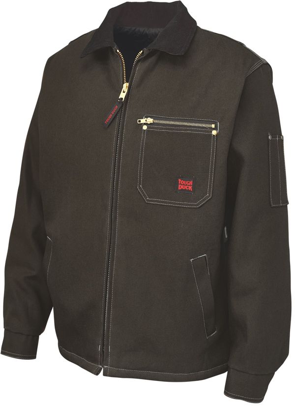 Am image of a Custom Tough Duck Cotton Duck Chore Jacket in Dark Brown!
