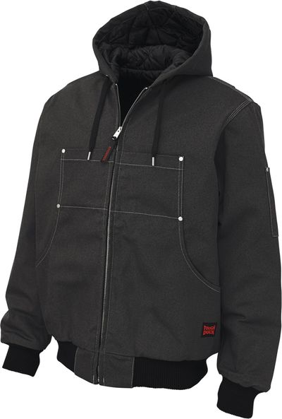 Am image of a Custom Tough Duck Cotton Duck Hooded Bomber in Black!