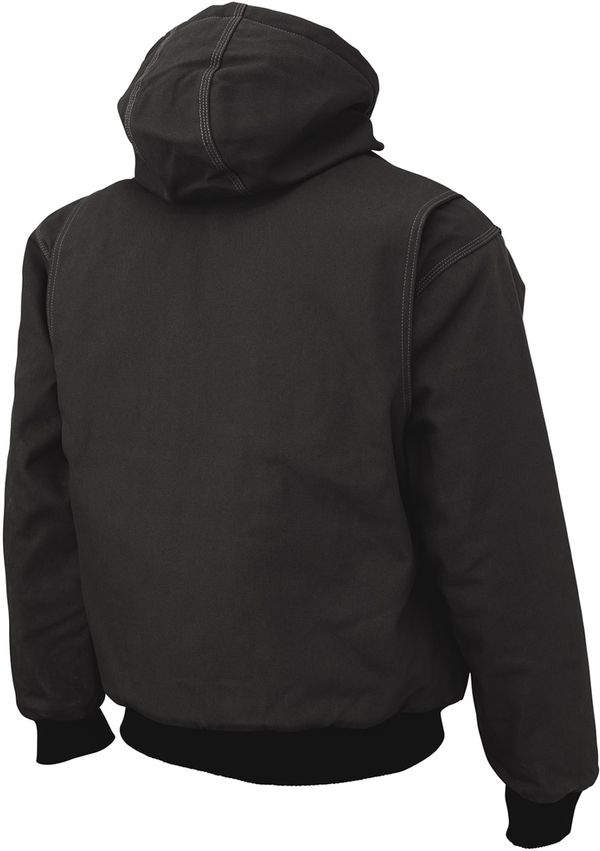 Am image of a Custom Tough Duck Cotton Duck Hooded Bomber in Black!