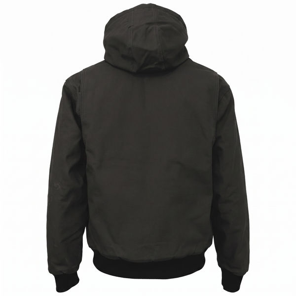 An image of a Custom Tough Duck Cotton Duck Hooded Bomber in Black!