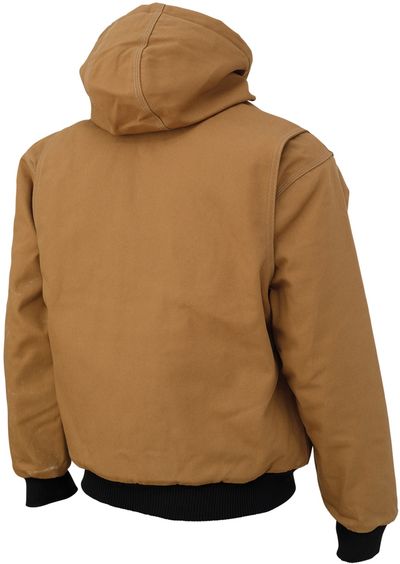 Am image of a Custom Tough Duck Cotton Duck Hooded Bomber in Brown!