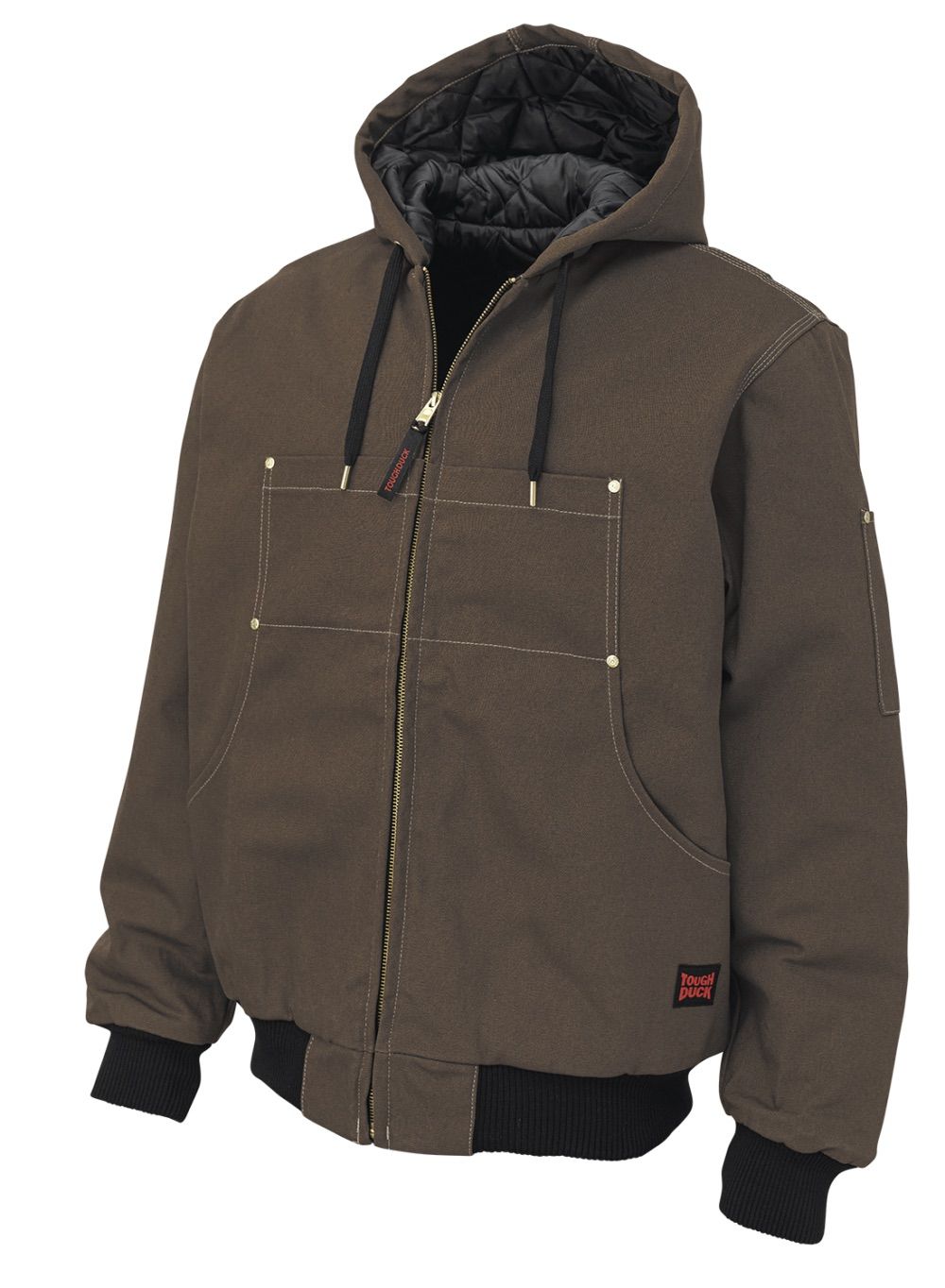 Tough Duck Cotton Duck Hooded Bomber in Dark Brown