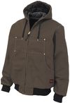 Am image of a Custom Tough Duck Cotton Duck Hooded Bomber in Dark Brown!