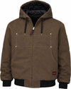 An image of a Custom Tough Duck Cotton Duck Hooded Bomber in Dark Brown!