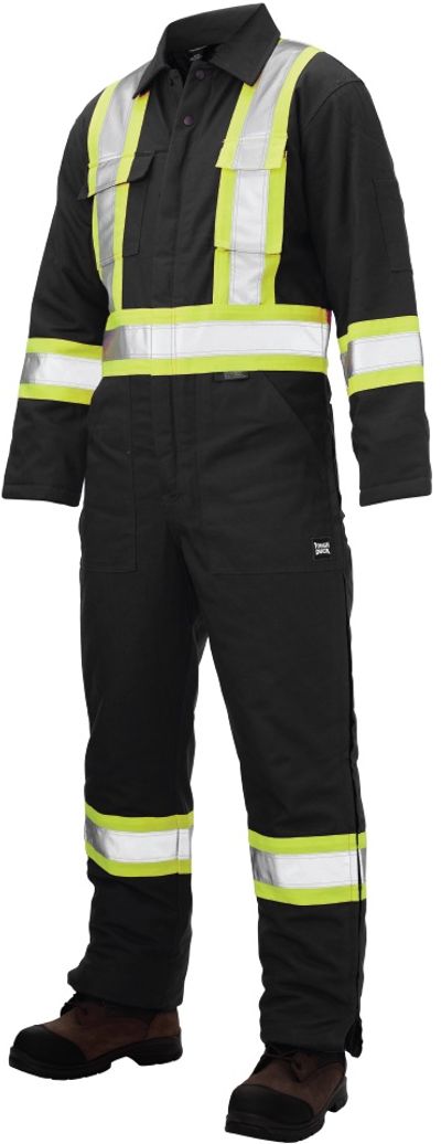 Am image of a Custom Tough Duck Cotton Duck Insulated Safety Coverall in Black!