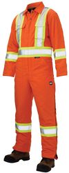 Am image of a Custom Tough Duck Cotton Duck Insulated Safety Coverall in Bright Orange!