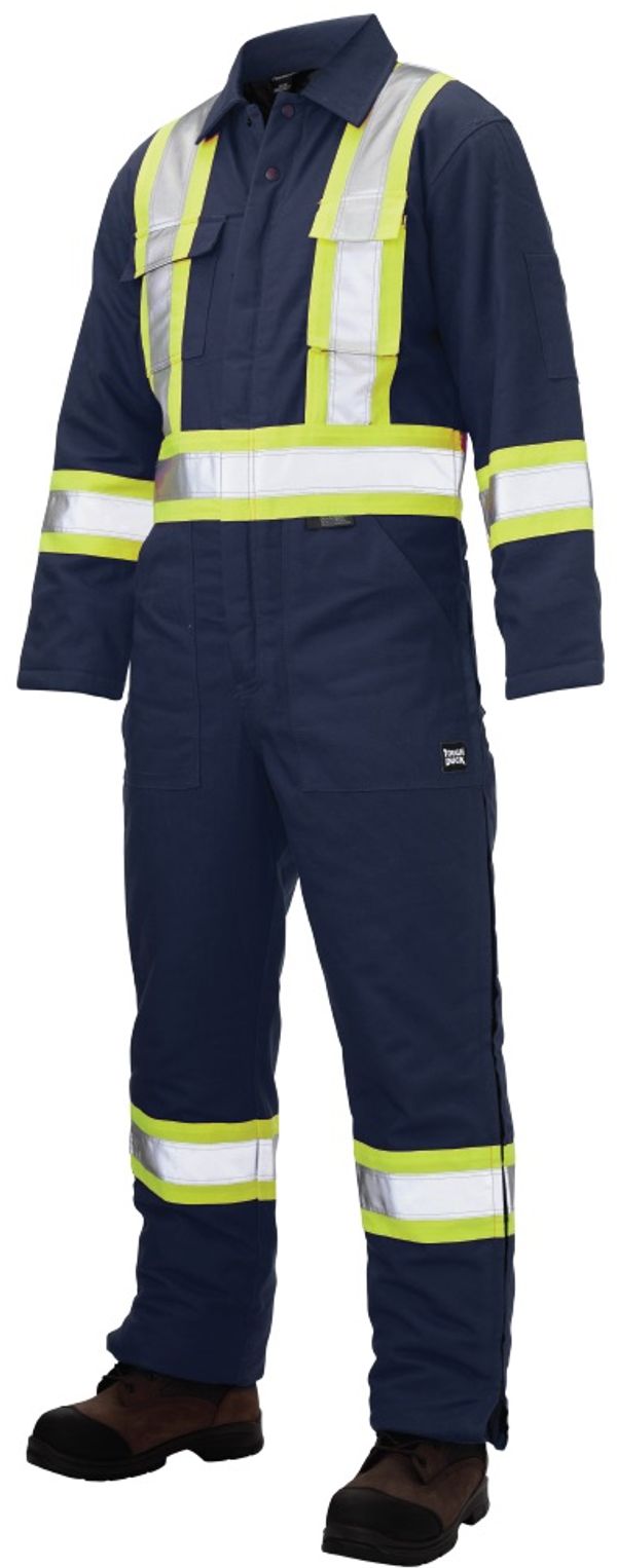 Am image of a Custom Tough Duck Cotton Duck Insulated Safety Coverall in Navy!