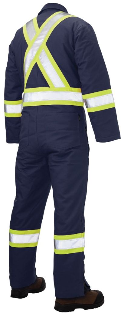 Am image of a Custom Tough Duck Cotton Duck Insulated Safety Coverall in Navy!