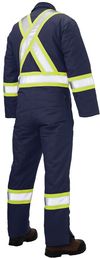 Am image of a Custom Tough Duck Cotton Duck Insulated Safety Coverall in Navy!