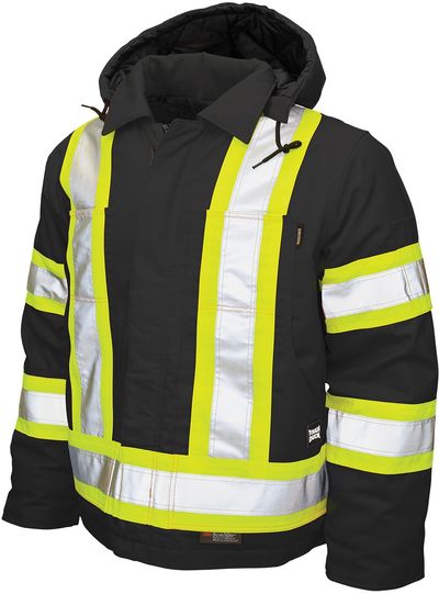 Am image of a Custom Tough Duck Cotton Duck Safety Jacket in Black!