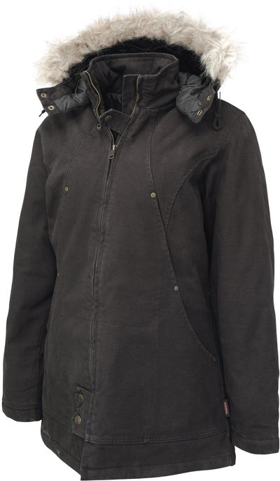 Am image of a Custom Tough Duck Cotton Duck Womens Hydro Parka in Black!