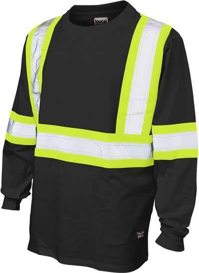 Am image of a Custom Tough Duck Cotton Long Sleeve Safety TShirt in Black!