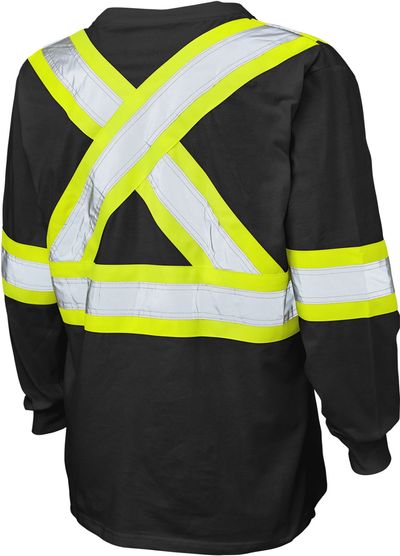 Am image of a Custom Tough Duck Cotton Long Sleeve Safety TShirt in Black!