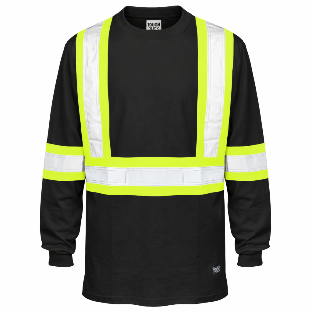 Tough Duck Cotton Long Sleeve Safety TShirt in Black