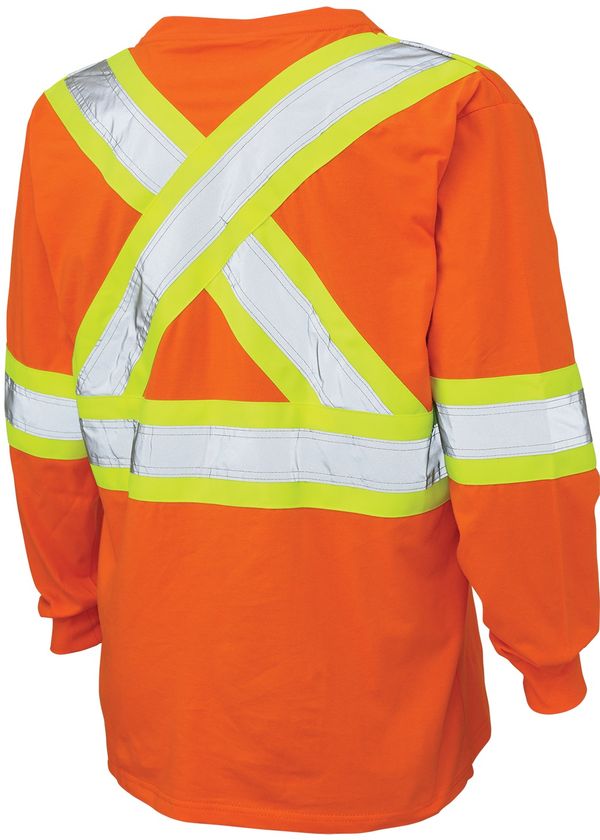 Am image of a Custom Tough Duck Cotton Long Sleeve Safety TShirt in Bright Orange!