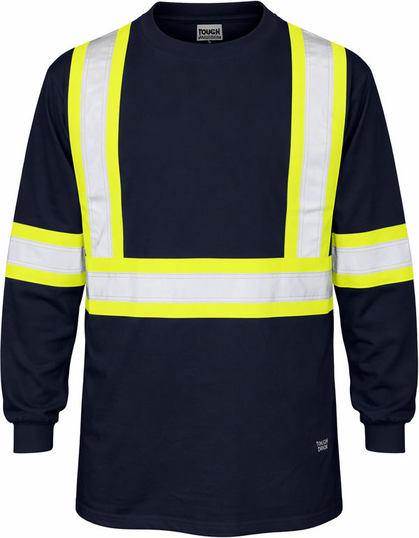 An image of a Custom Tough Duck Cotton Long Sleeve Safety TShirt in Navy!