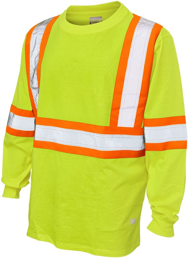 Am image of a Custom Tough Duck Cotton Long Sleeve Safety TShirt in Yellow!