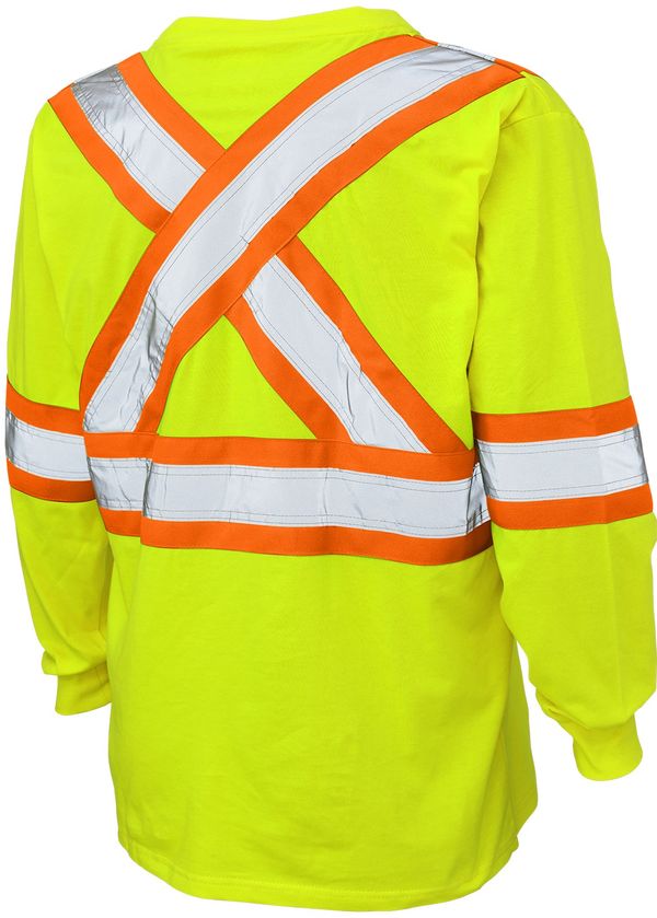 Am image of a Custom Tough Duck Cotton Long Sleeve Safety TShirt in Yellow!