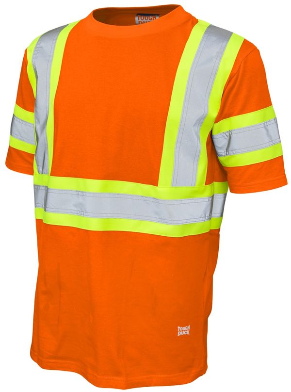 Am image of a Custom Tough Duck Cotton Safety TShirt in Bright Orange!
