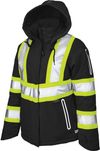 Am image of a Custom Tough Duck Flex Insulated Safety Womens Jacket in Black!