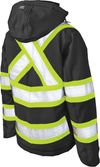 Am image of a Custom Tough Duck Flex Insulated Safety Womens Jacket in Black!