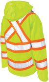 Am image of a Custom Tough Duck Flex Insulated Safety Womens Jacket in Fluorescent Green!