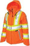 Am image of a Custom Tough Duck Flex Insulated Safety Womens Jacket in Fluorescent Orange!