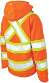 Am image of a Custom Tough Duck Flex Insulated Safety Womens Jacket in Fluorescent Orange!