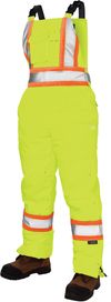 Am image of a Custom Tough Duck Flex Insulated Womens Safety Bib Overall in Fluorescent Green!