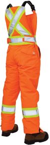Am image of a Custom Tough Duck Flex Insulated Womens Safety Bib Overall in Fluorescent Orange!