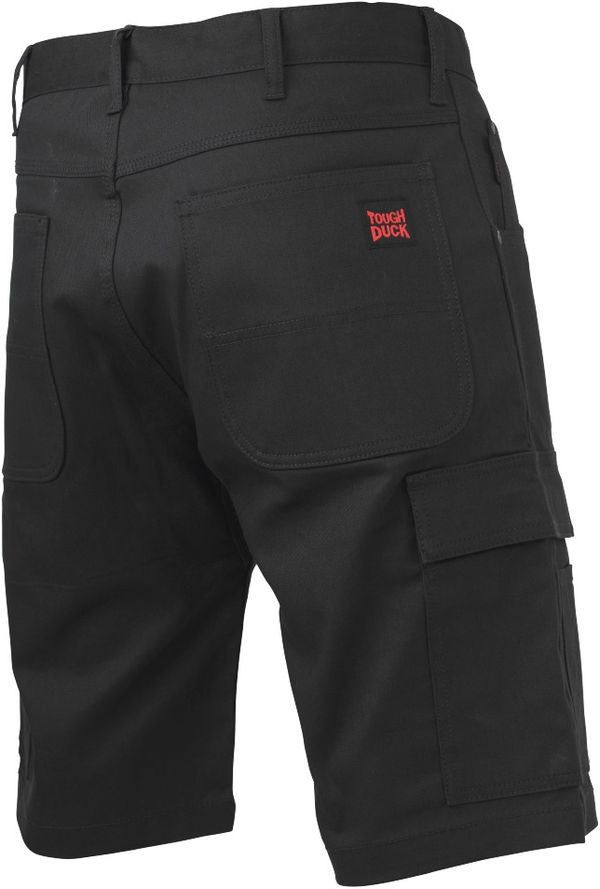 Am image of a Custom Tough Duck Flex Twill Cargo Short in Black!