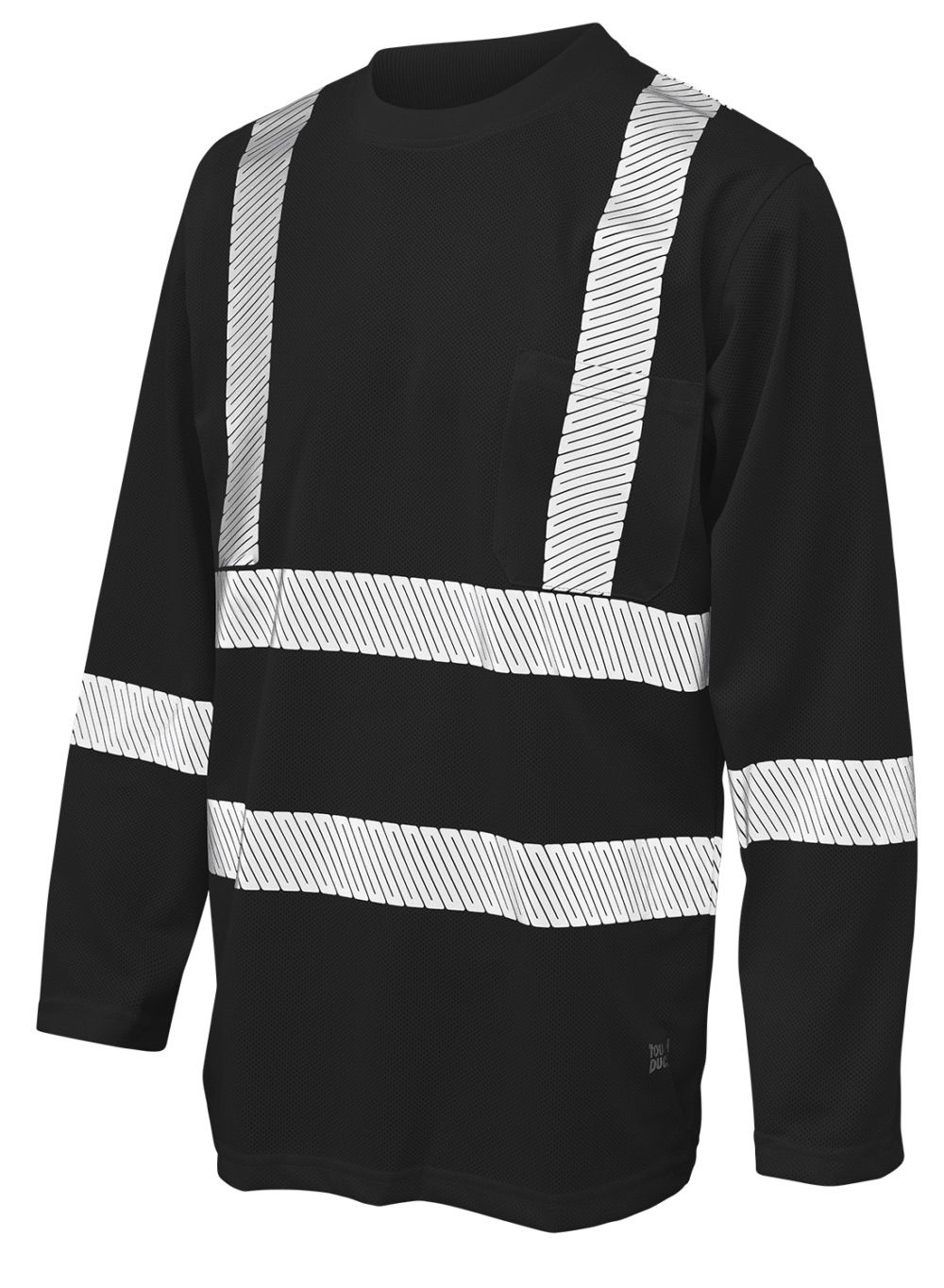 Tough Duck Mesh Long Sleeve Safety Tee with Segmented Stripes in Black