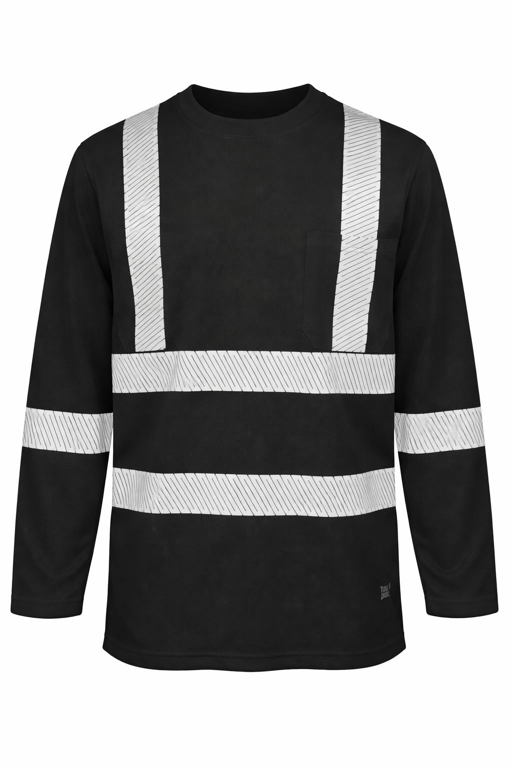 Tough Duck Mesh Long Sleeve Safety Tee with Segmented Stripes in Black