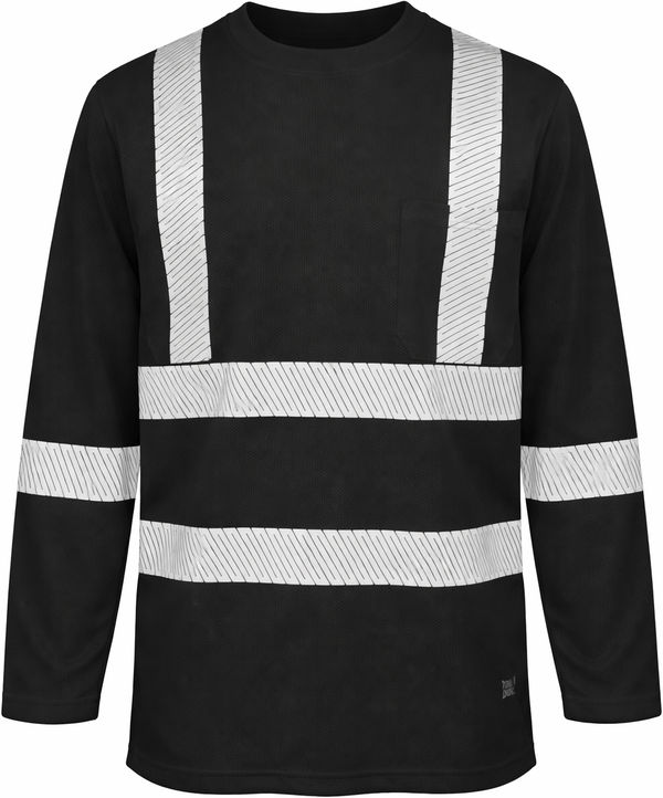 An image of a Custom Tough Duck Mesh Long Sleeve Safety Tee with Segmented Stripes in Black!