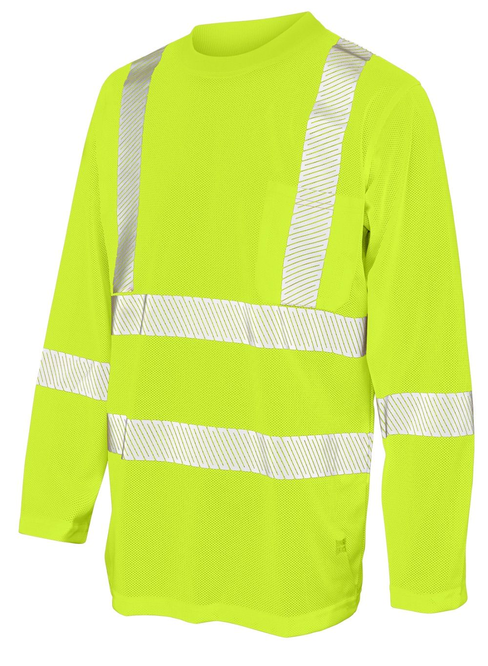 Tough Duck Mesh Long Sleeve Safety Tee with Segmented Stripes in Fluorescent Green