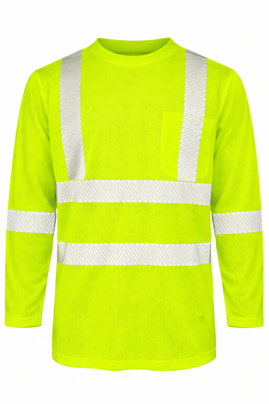Tough Duck Mesh Long Sleeve Safety Tee with Segmented Stripes in Fluorescent Green