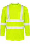 An image of a Custom Tough Duck Mesh Long Sleeve Safety Tee with Segmented Stripes in Fluorescent Green!