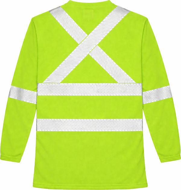 An image of a Custom Tough Duck Mesh Long Sleeve Safety Tee with Segmented Stripes in Fluorescent Green!