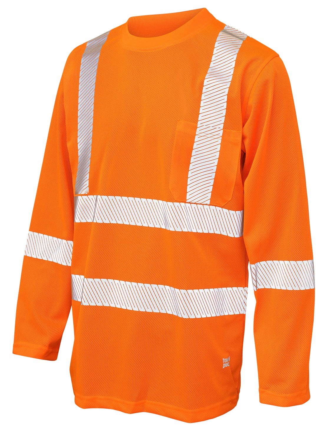 Tough Duck Mesh Long Sleeve Safety Tee with Segmented Stripes in Fluorescent Orange