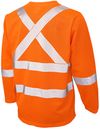 Am image of a Custom Tough Duck Mesh Long Sleeve Safety Tee with Segmented Stripes in Fluorescent Orange!