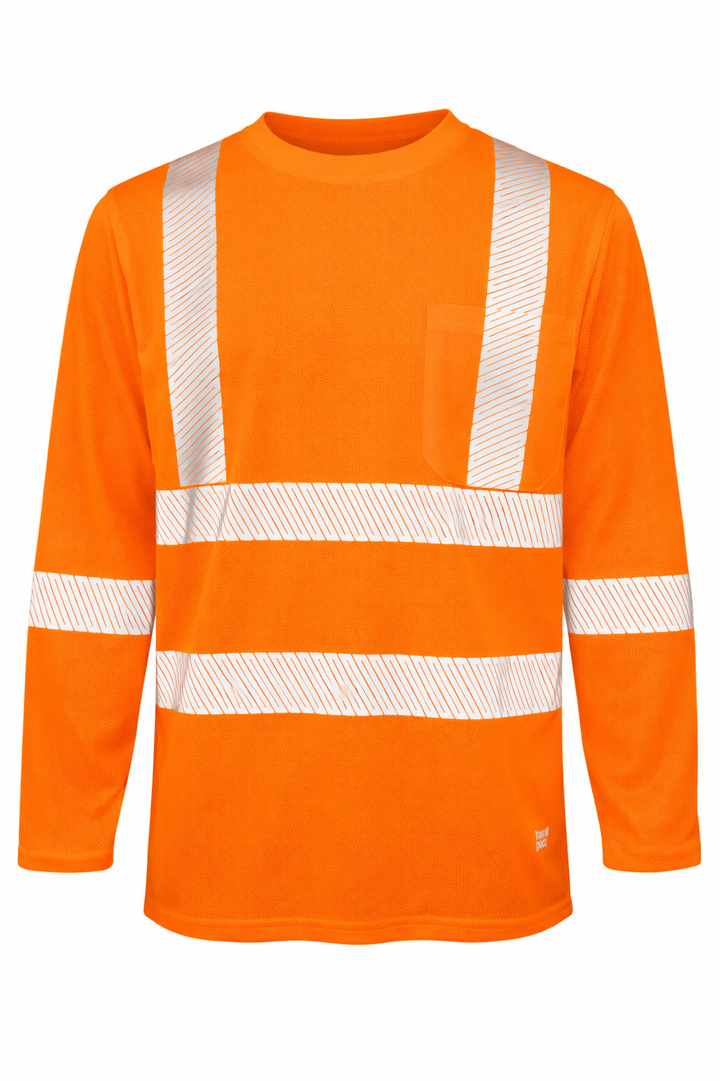 Tough Duck Mesh Long Sleeve Safety Tee with Segmented Stripes in Fluorescent Orange