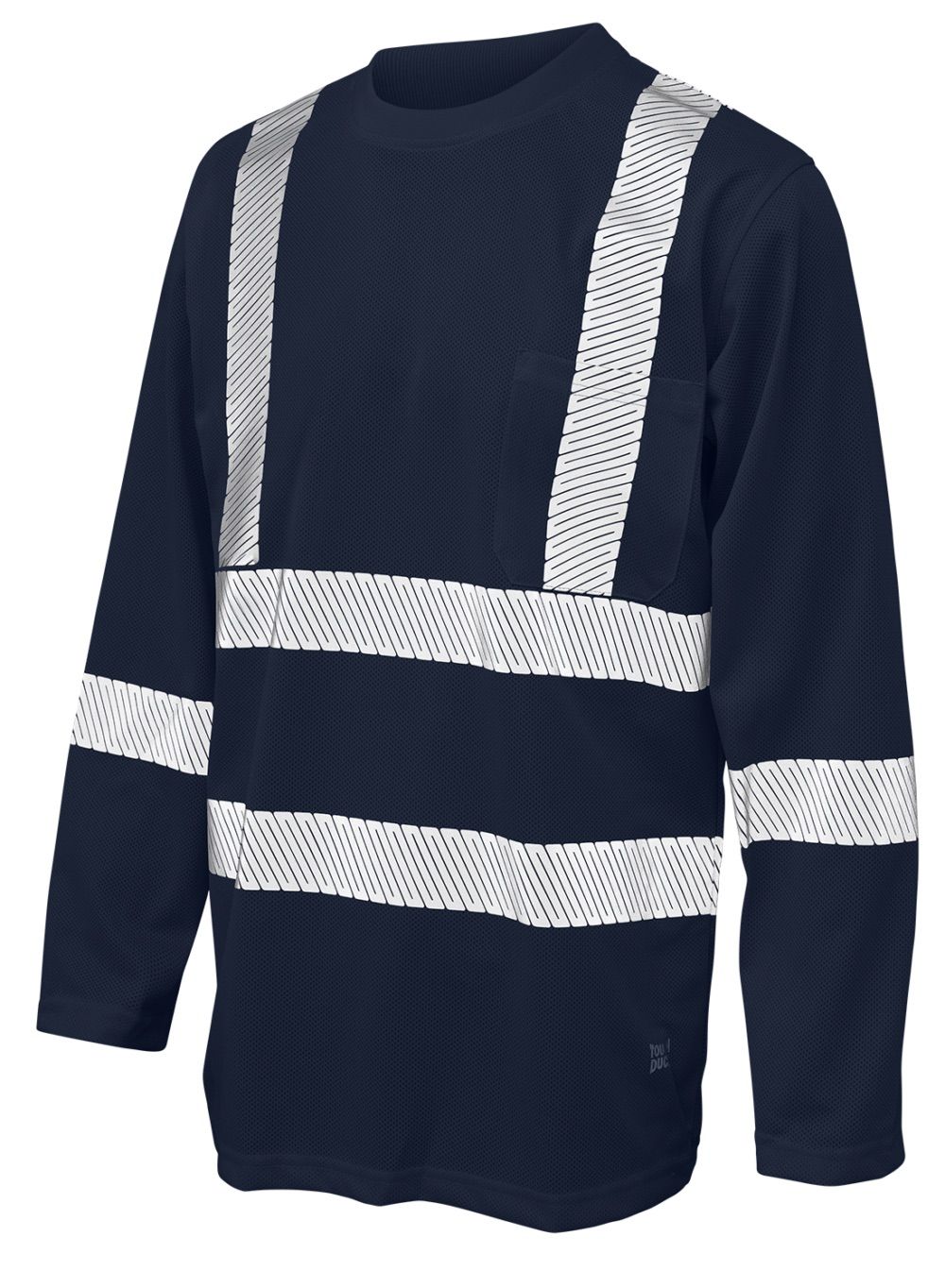 Tough Duck Mesh Long Sleeve Safety Tee with Segmented Stripes in Navy