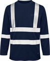 An image of a Custom Tough Duck Mesh Long Sleeve Safety Tee with Segmented Stripes in Navy!