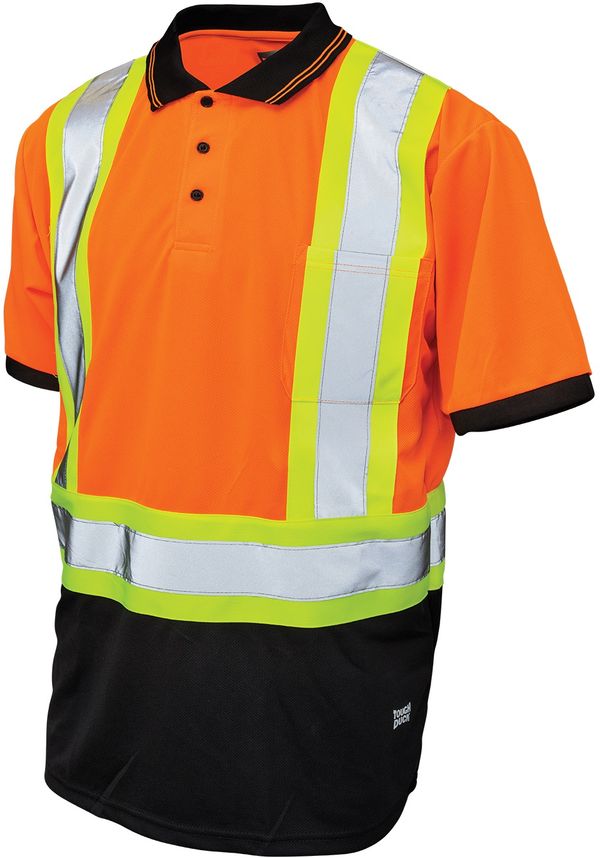 Am image of a Custom Tough Duck Mesh Safety Polo Shirt in Fluorescent Orange!