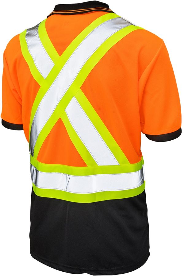 Am image of a Custom Tough Duck Mesh Safety Polo Shirt in Fluorescent Orange!